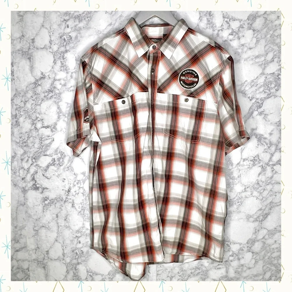 Harley Davidson Plaid Button Up Shirt Men XL Genuine Motorclothes Short Sleeve